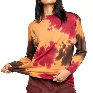Free People Be Free Tie Dye Long Sleeve T-Shirt in French Roast Size S